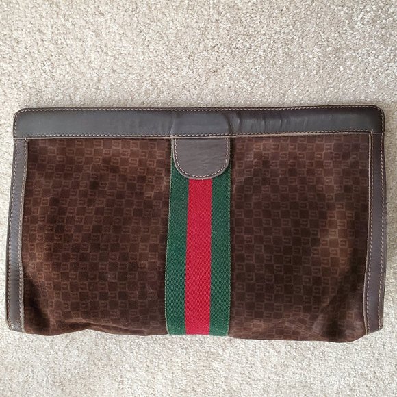 Rare Brown GG Suede Gucci Clutch Authentic - Picture 2 of 7